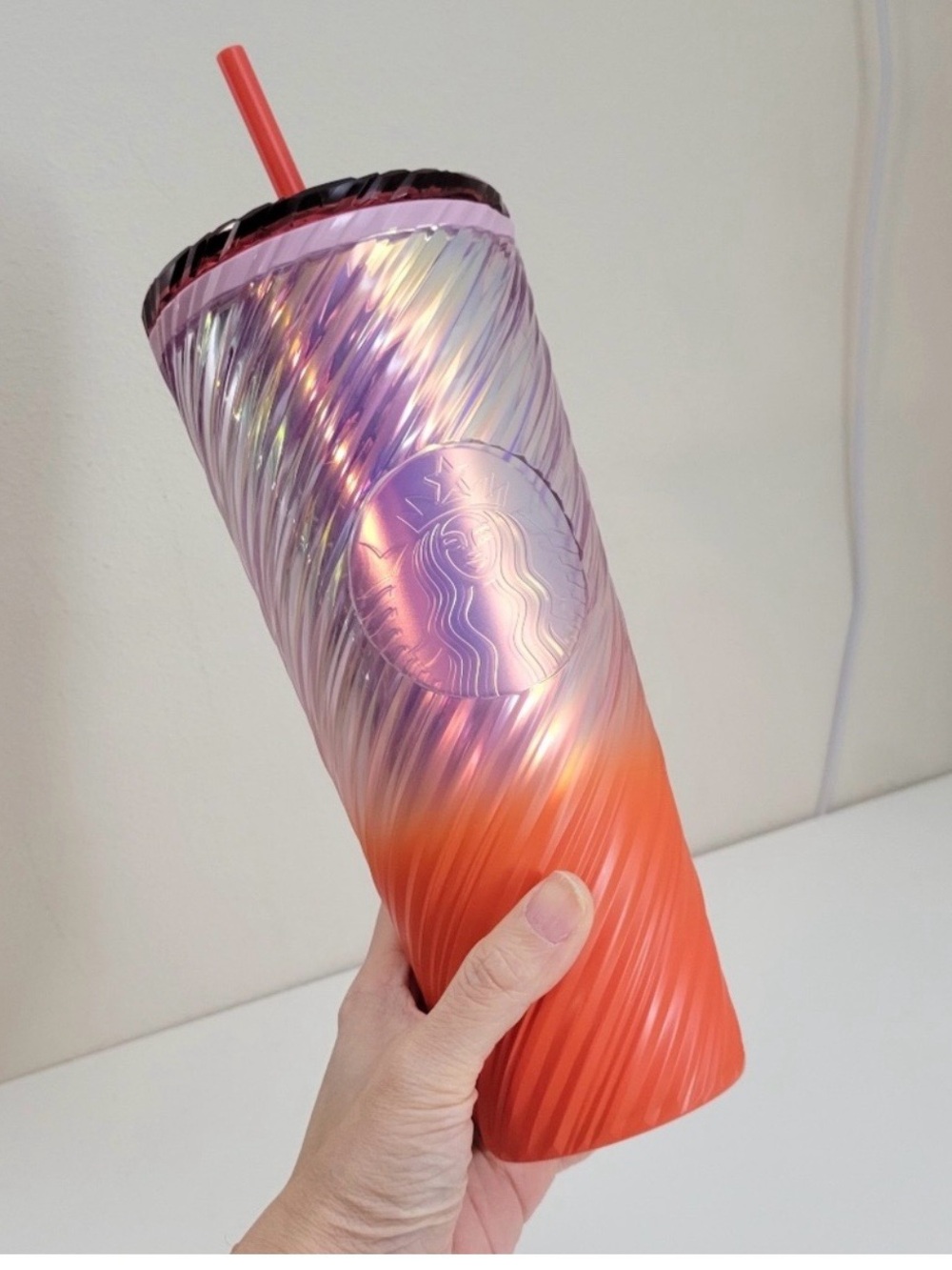Starbucks Winter 2025 Sunrise Red Orange Pearl Swirl Venti Tumbler 24oz Cold Cup